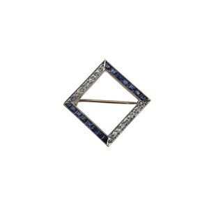 18K Yellow and White Gold Sapphire and Diamond Brooch JAGi Certified #22680
